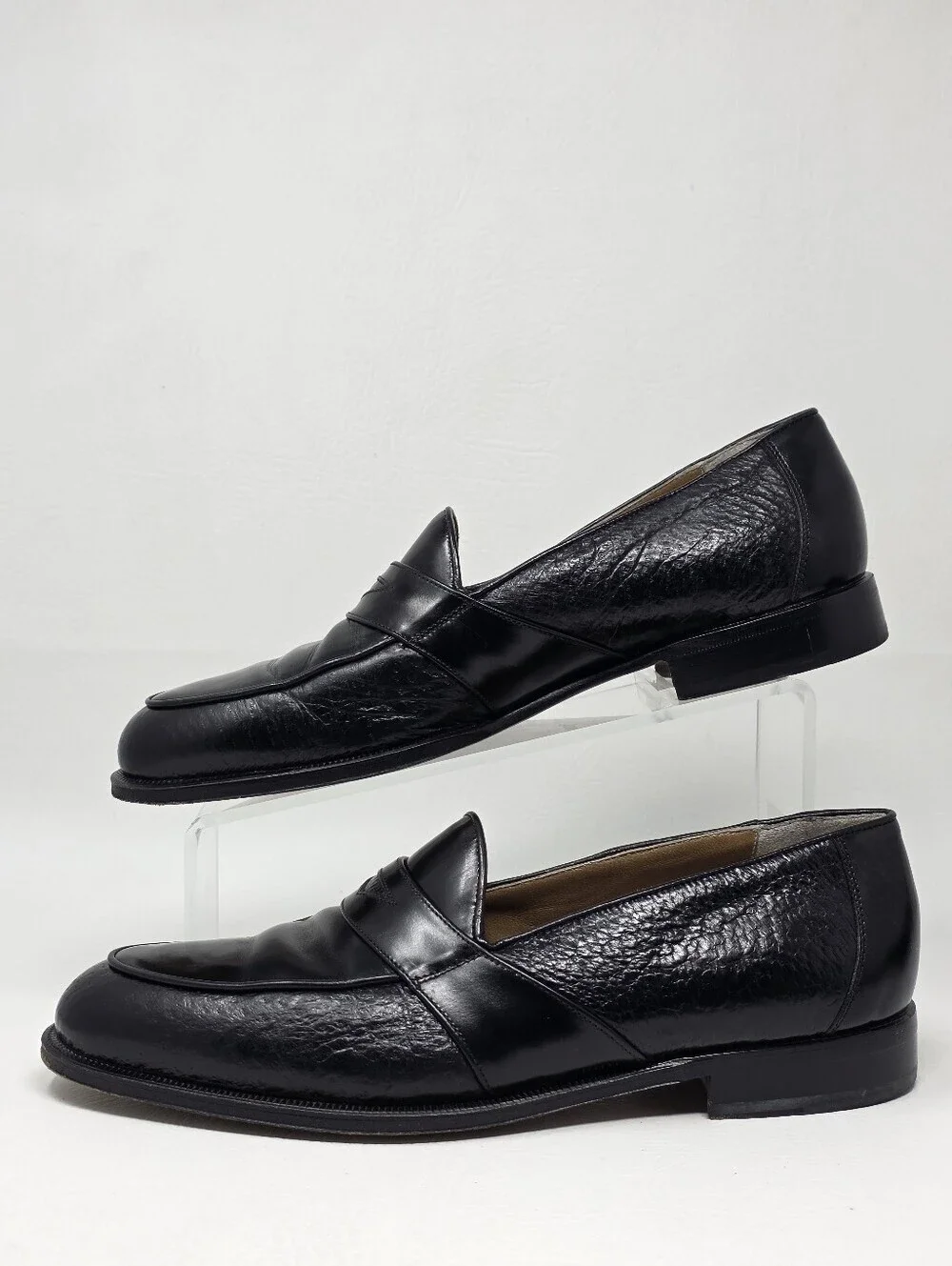 Johnston Murphy Men Italian Black Leather Penny Loafers Slip-on Size 9 Pre-owned